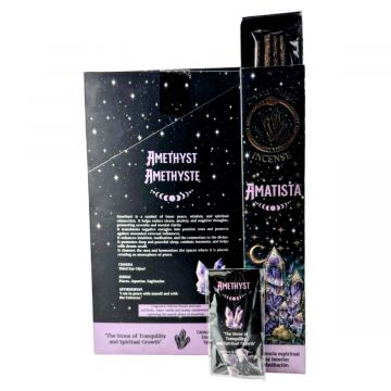 Crystal Magic Amethyst Incense Sticks With Crystals, 7 Sticks + 5 Crystals x 12 Boxes